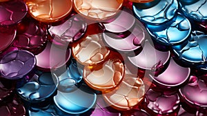 A pile of colorful round objects