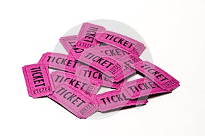 Pile of colorful tickets isolated photo