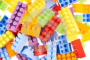 Pile of colorful toy construction bricks