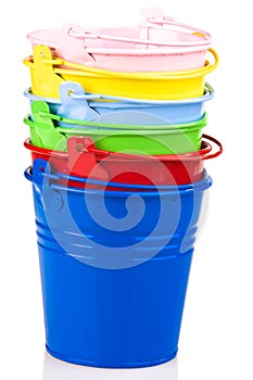 Pile of coloured buckets