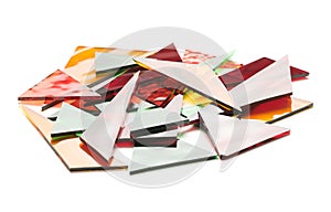 Pile of colourful stained glass offcuts