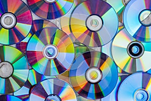 Pile of compact discs. Retro technology