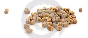 Pile of compound fish feed pellets