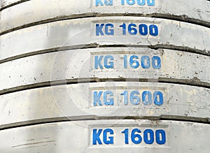 Pile of concrete weights of 1600 kg each