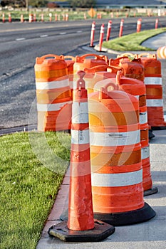 A pile of construction barricades