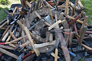A pile of construction tools