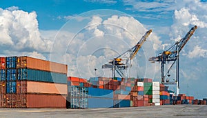 pile of containers stacked in the port, generative AI