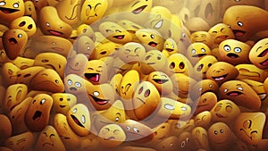 pile of crazy smiles with different emotions, diversity cartoon cg motion background, human being concept