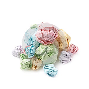 Pile of crumpled paper balls isolated