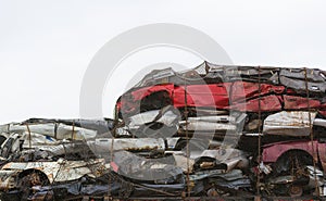 A pile of crushed cars