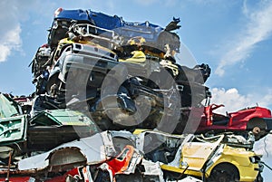 Pile of crushed cars