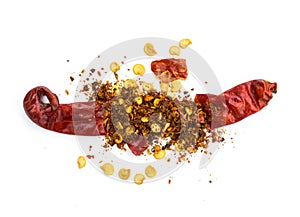 Pile crushed red pepper, dried chili flakes and seeds