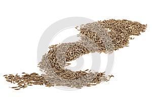 Pile of cumin seeds isolated on white background. Caraway. Zira
