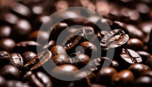 A pile of dark brown coffee beans