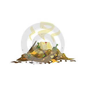 Pile of decaying garbage, waste processing and utilization cartoon vector Illustration