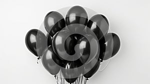 Pile of deflated black balloons on a white background.