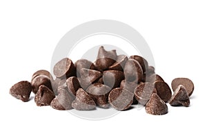 Pile of delicious chocolate chips isolated on white