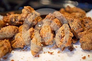 Pile of delicious crispy pan fried morel mushrooms