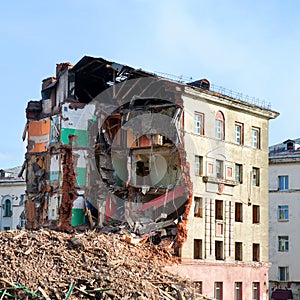 Pile of demolition rubble. Gray rubble at a building site