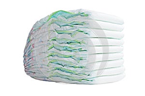 Pile of diapers on white background