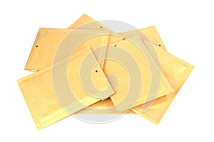 Pile different size bubble lined shipping or packing envelopes