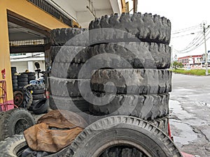 A pile of different types of used tires