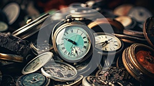 pile of different watches laying on table time concept theme cg abstract motion background design text