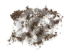 Pile of dirt isolated on white background, top view