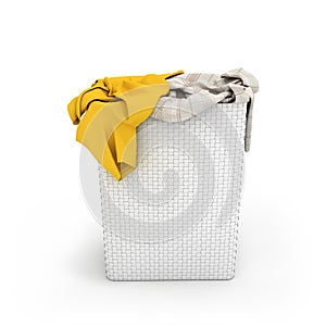 Pile of dirty clothes in a washing basket isolated on white background 3d render