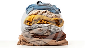 Pile of dirty laundry isolated on white created with Generative AI. Big stack of clothes.