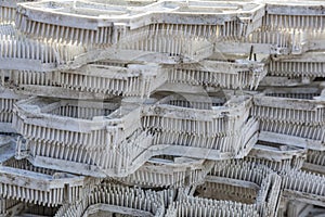 Pile of dirty rubberized plastic for road construction