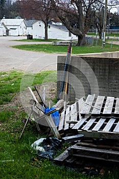 Pile of rubbish in empty midwest fairgrounds photo