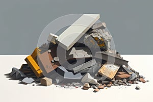 pile of discarded construction materials such as concrete and metal, showing the impact of construction waste on the