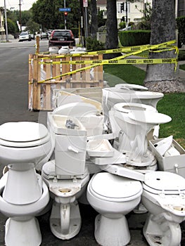 Pile of discarded toilets