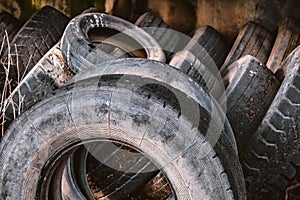 A pile of discarded truck tires