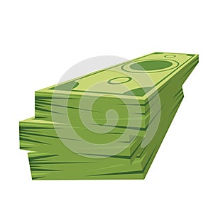 Pile of dollars money with perspective view. Flat and solid color cartoon style vector illustration.