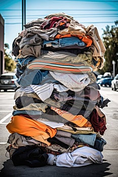 pile of donated clothes for the homeless