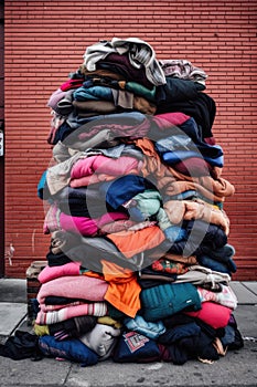 pile of donated clothes for the homeless