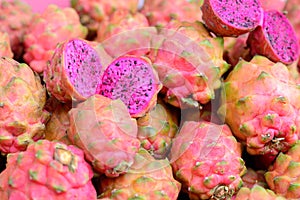 Pile Dragon fruit in the market.