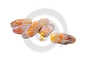 Pile of dried date fruits isolated on white background.