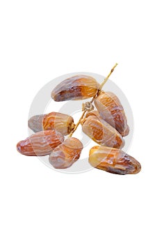 Pile of dried date fruits isolated on white background.