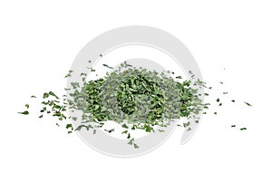 Pile of dried parsley leaf or petroselinum crispum isolated