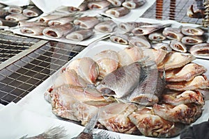 Pile of Dried Trichogaster pectorals in fish market