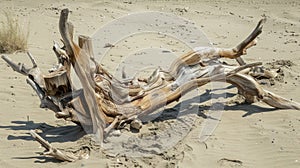 a pile of driftwood laying on top of a sandy beach AIG50