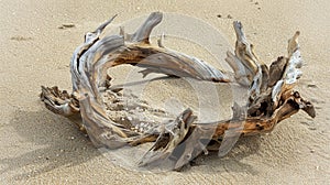 a pile of driftwood laying on top of a sandy beach AIG50