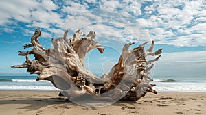 a pile of driftwood laying on top of a sandy beach AIG50