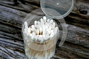 Pile of ear cotton swab buds sticks, for health care, ideal for gently cleaning around the outer surface of the ear, and a variety