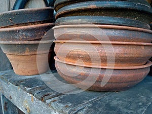 pile of earthenware on the table