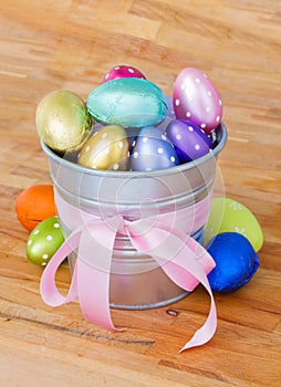 Pile of easter eggs in pot