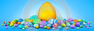 Pile of Easter eggs surrounding a giant golden egg